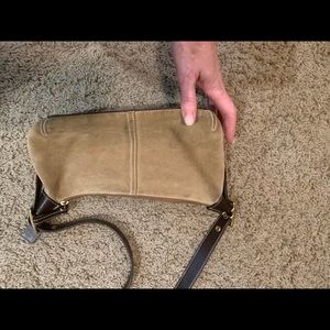 Small Coach Purse. Tan Suede Half Moon Bag.